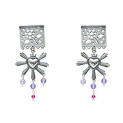 Aretes Amor de Fiesta, joya de plata .925, con amatista y rubí – Gabriela Sánchez