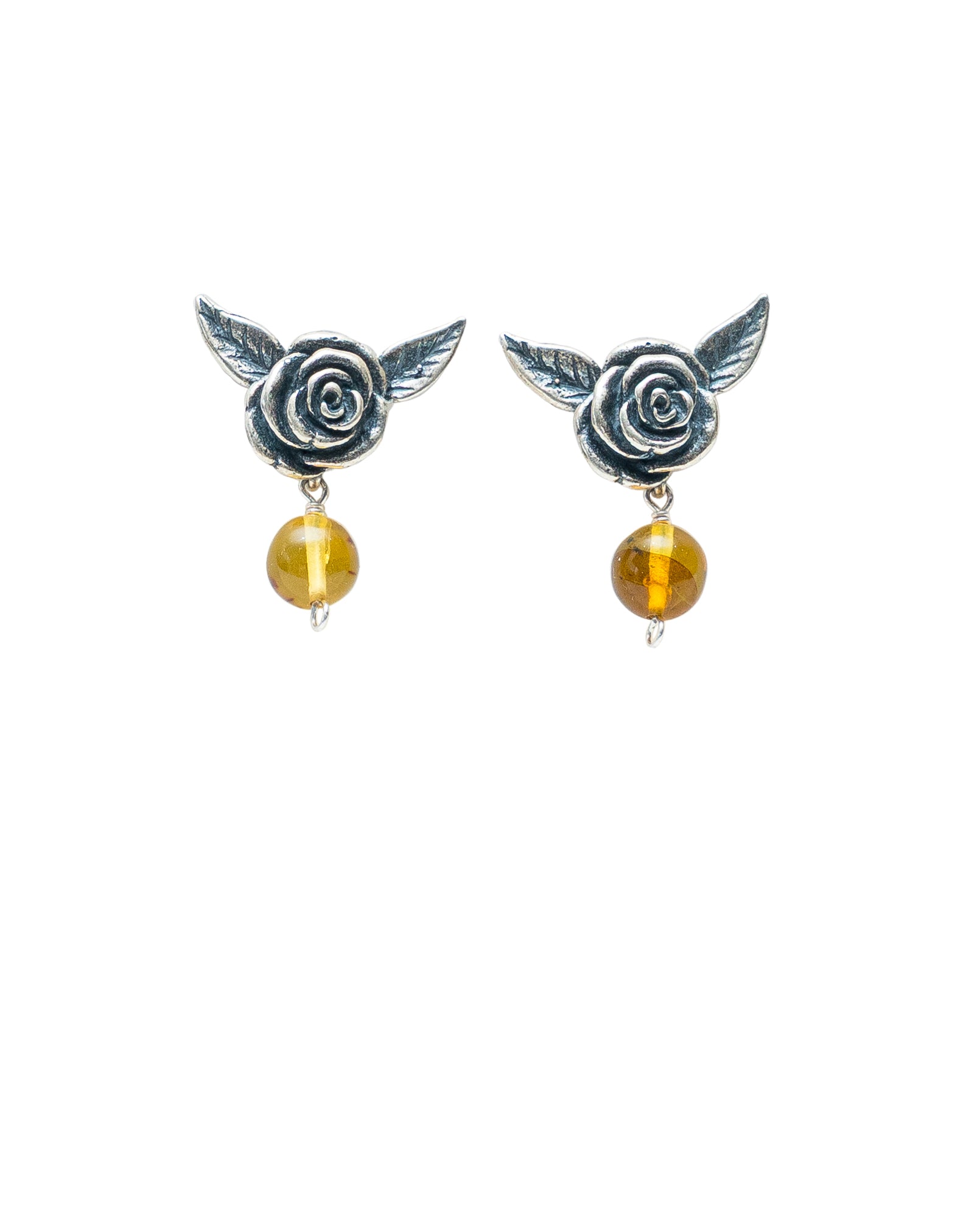 Aretes Flor Miel, joya de plata .925, con ámbar – Gabriela Sánchez