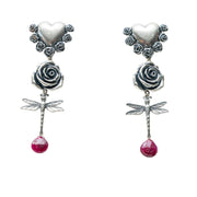 Aretes Libélula Corazón, joya de plata .925, con rubí – Gabriela Sánchez (vista 2)