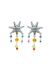 Aretes Mucha Fiesta Colorida, joya de plata .925, con amatista y turquesa – Gabriela Sánchez