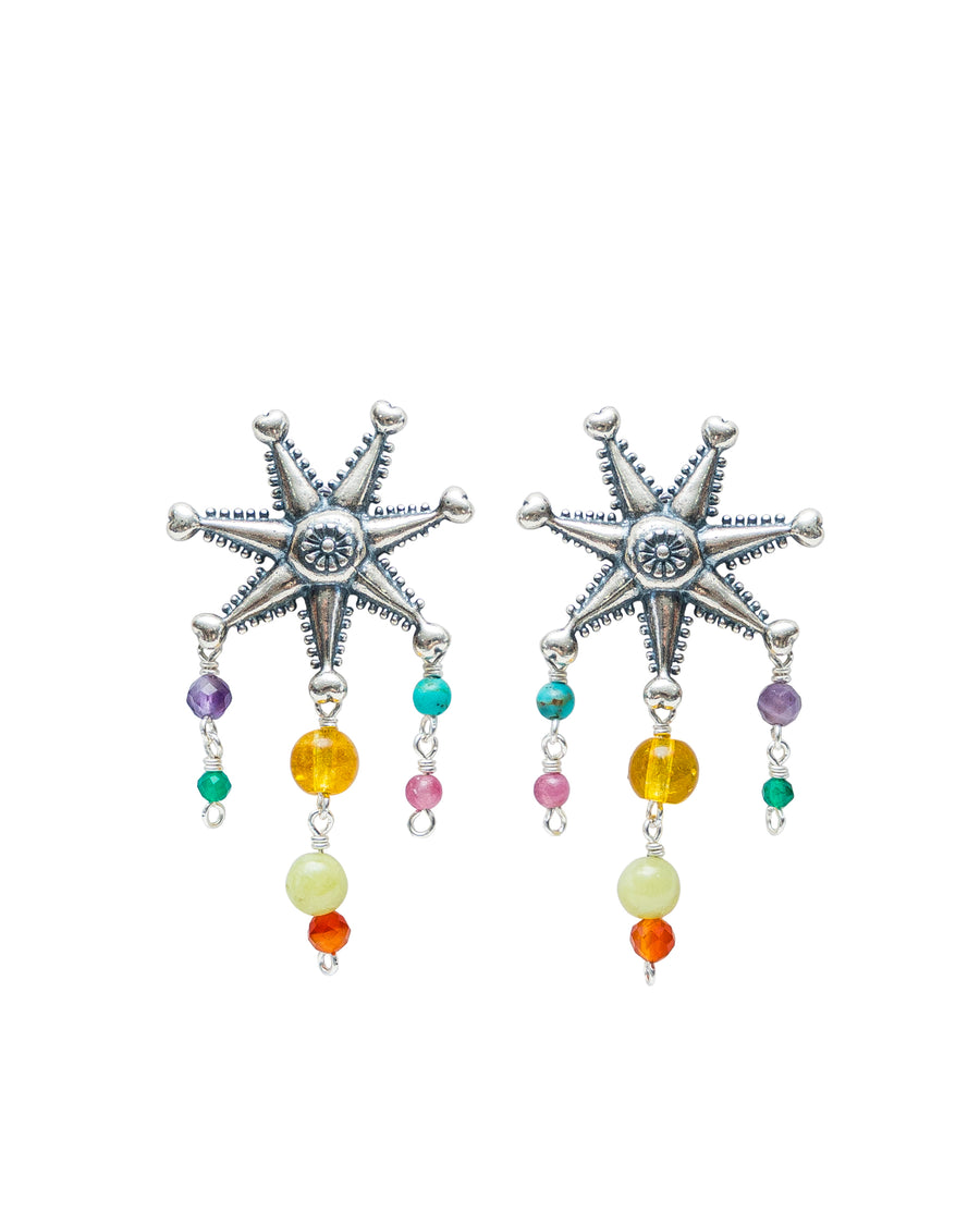 Aretes Mucha Fiesta Colorida, joya de plata .925, con amatista y turquesa – Gabriela Sánchez