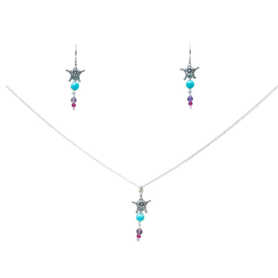 Set Pequeña Piñata Pastel, joya de plata .925, con turquesa y amatista – Gabriela Sánchez