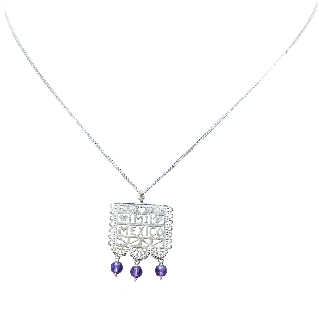 Dije Mi México de Colores, joya de plata .925, con amatista – Gabriela Sánchez
