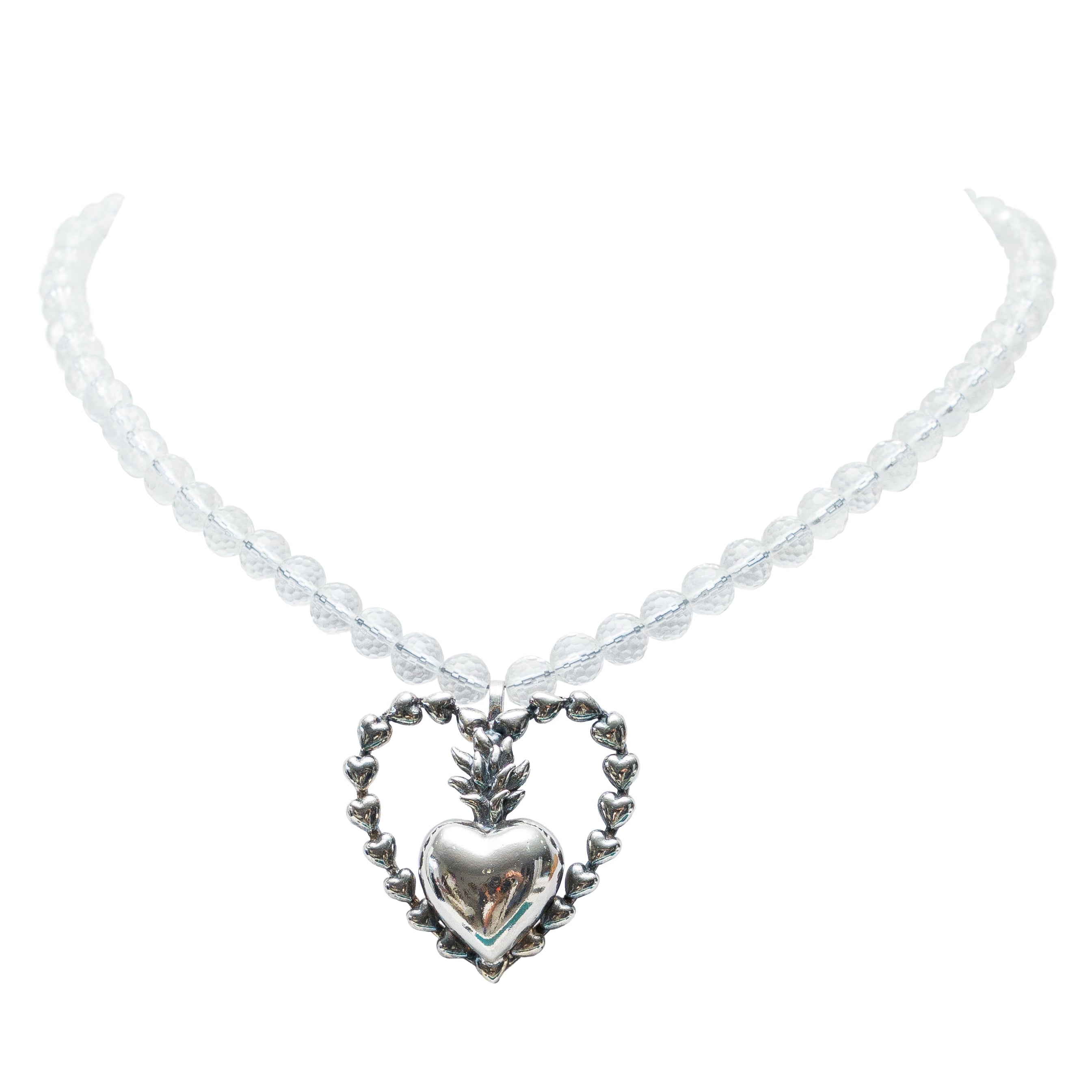 Collar Infinito Corazón, joya de plata .925, con cuarzo – Gabriela Sánchez