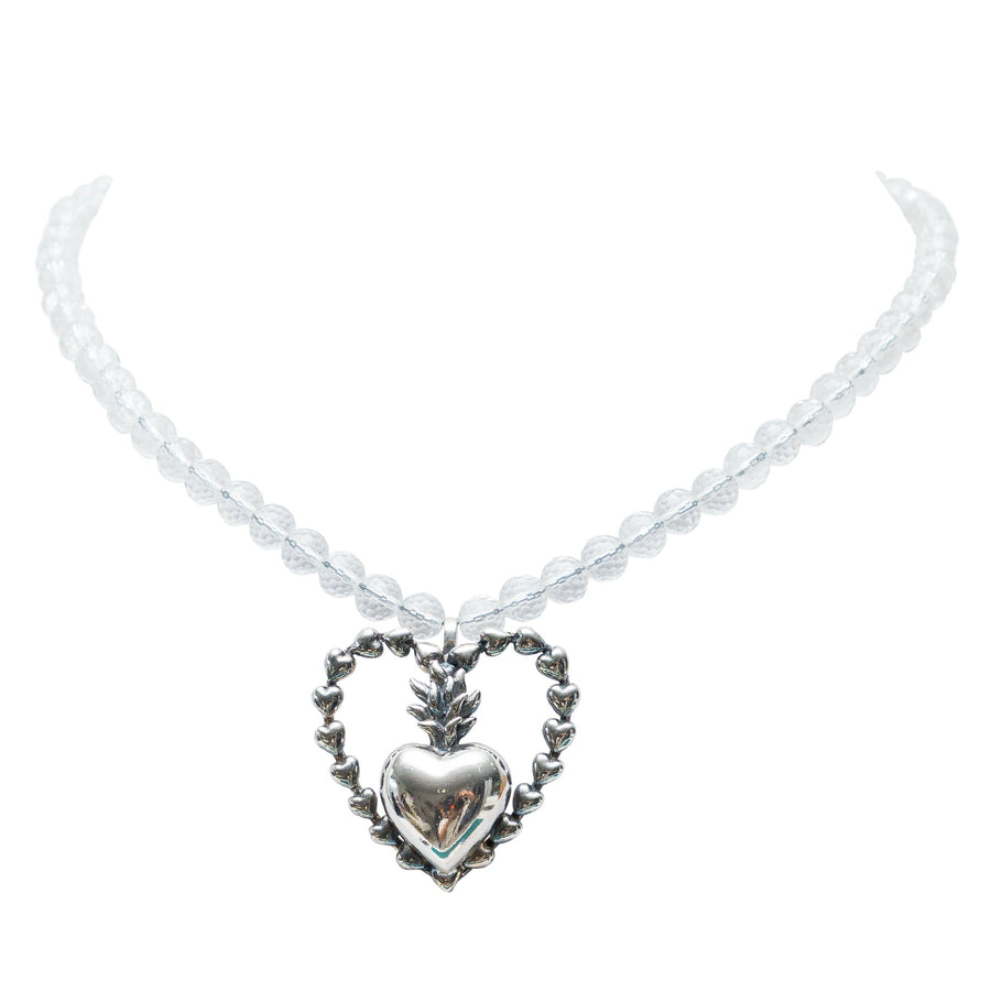 Collar Infinito Corazón, joya de plata .925, con cuarzo – Gabriela Sánchez