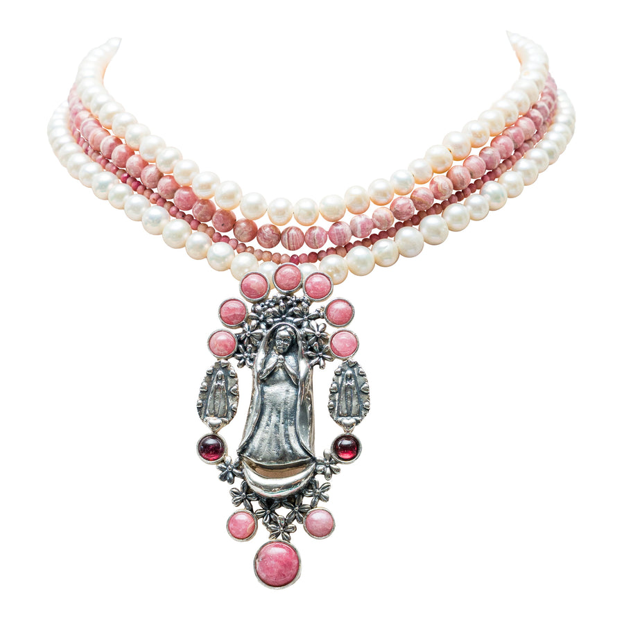 Collar Dulce Madre, joya de plata .925, con perla y rodocosita – Gabriela Sánchez