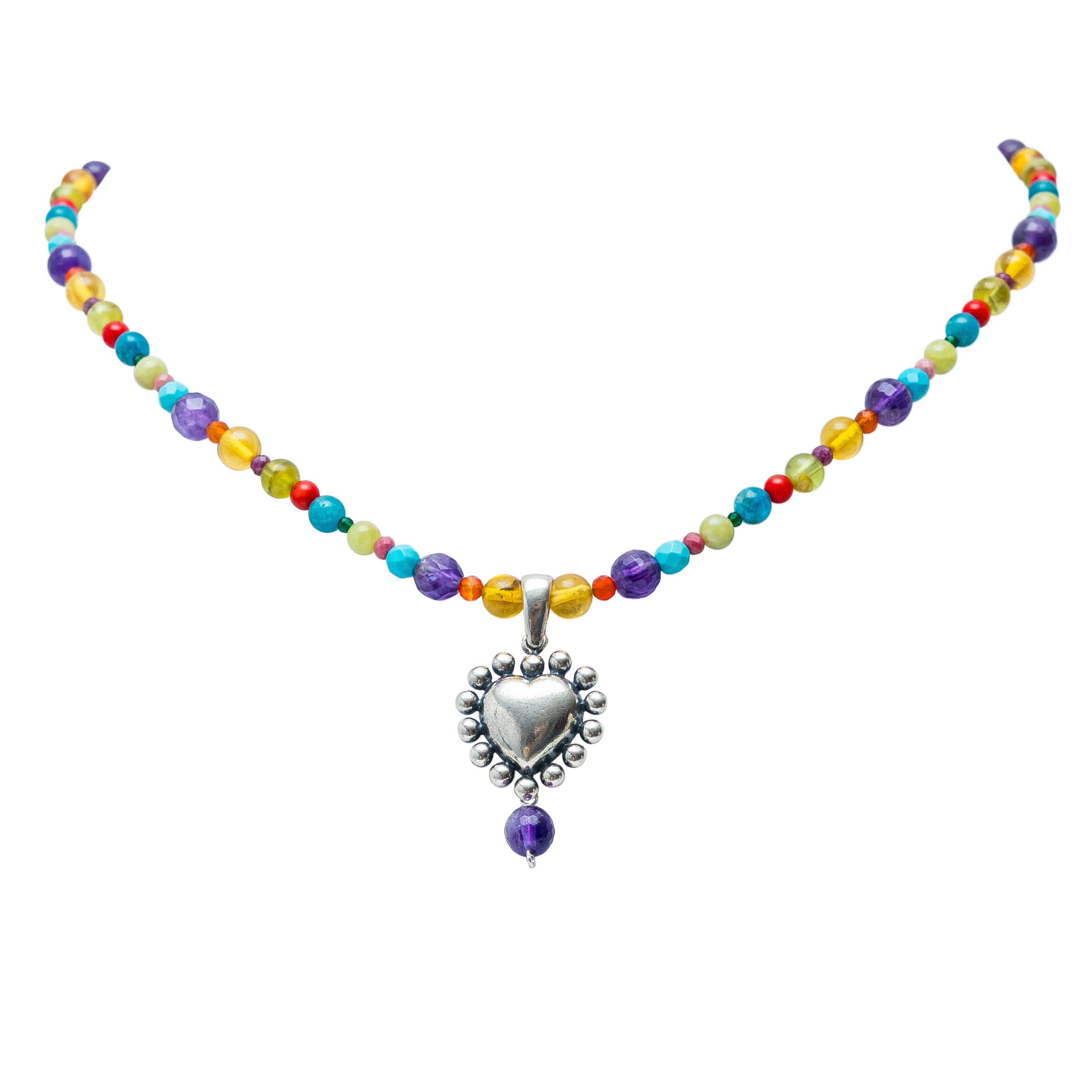 Collar Alegría Amatista, joya de plata .925, con ámbar y cornalina – Gabriela Sánchez
