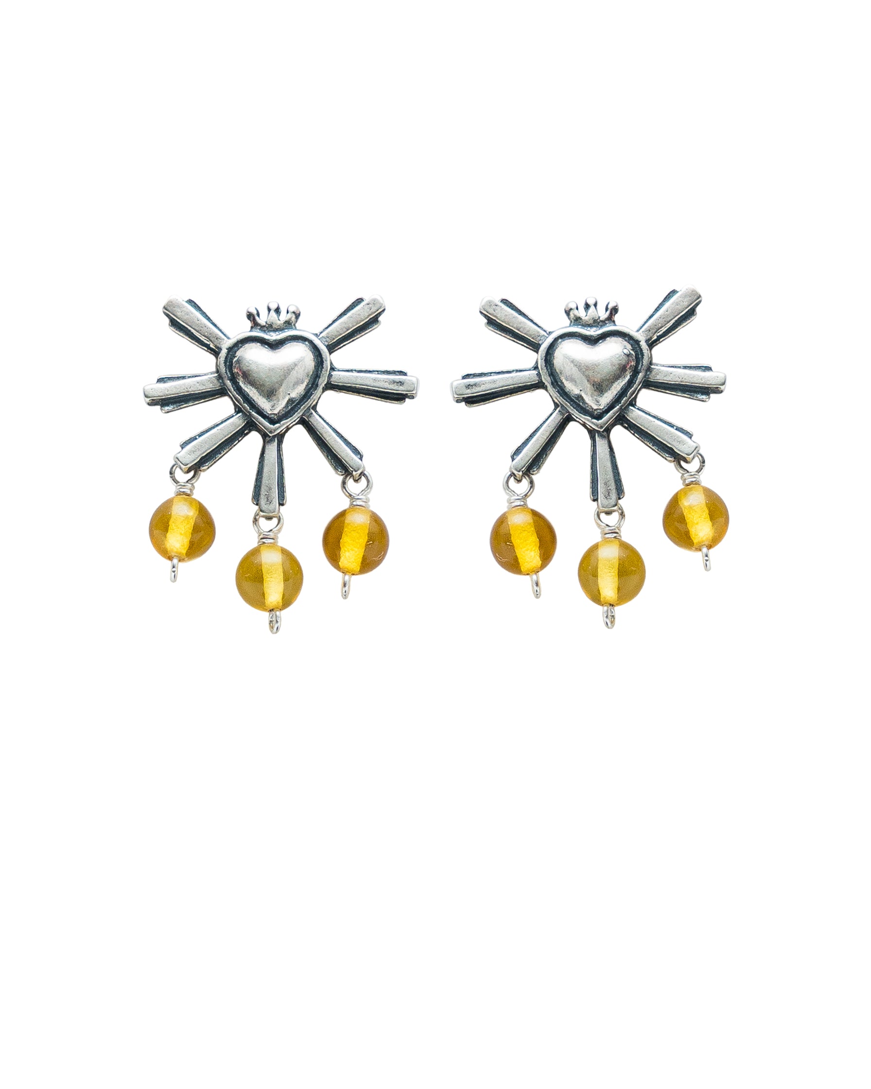 Aretes Corazón de Miel, joya de plata .925, con ámbar – Gabriela Sánchez