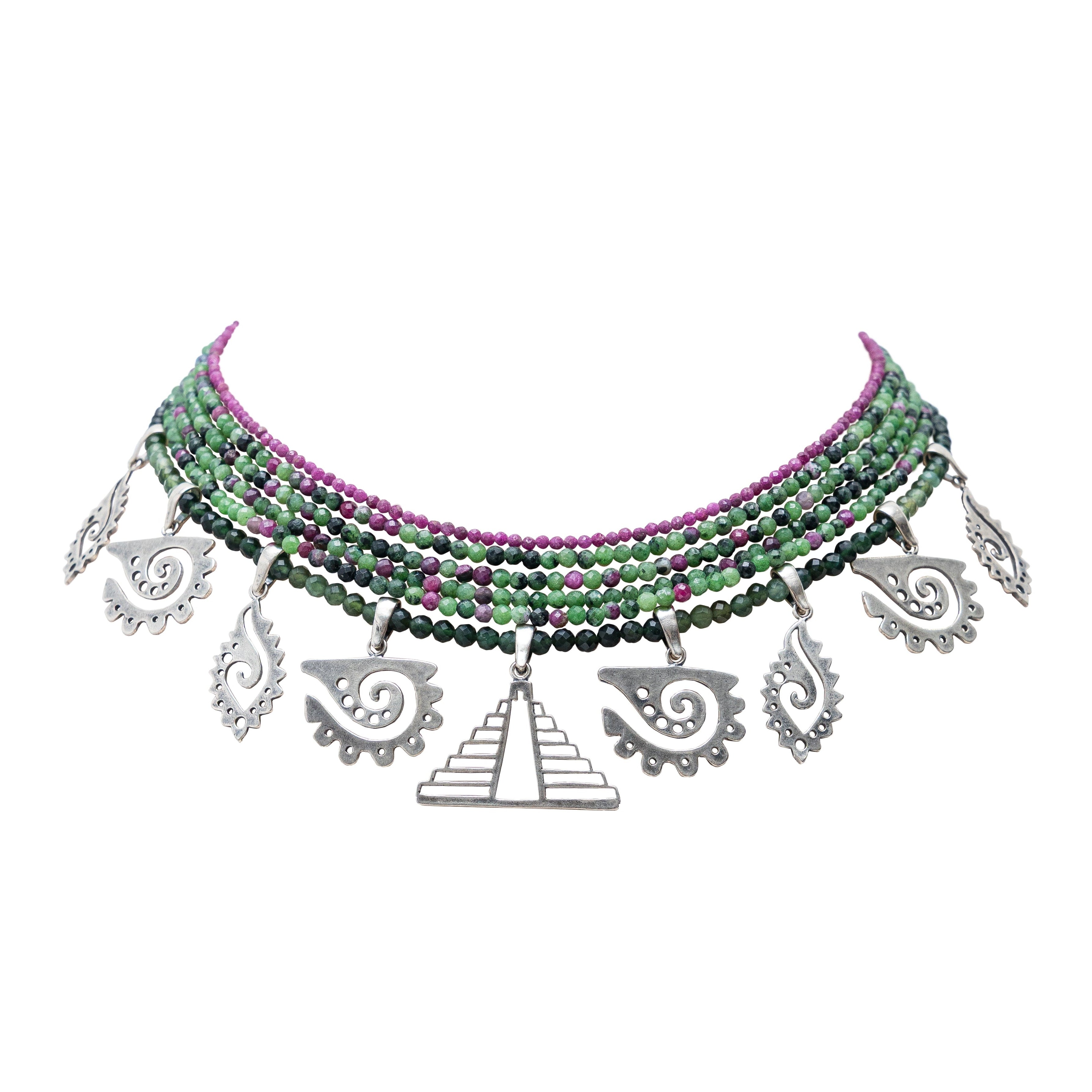 Collar Memoria de La Tierra, joya de plata .925, con rubí y turmalina – Gabriela Sánchez