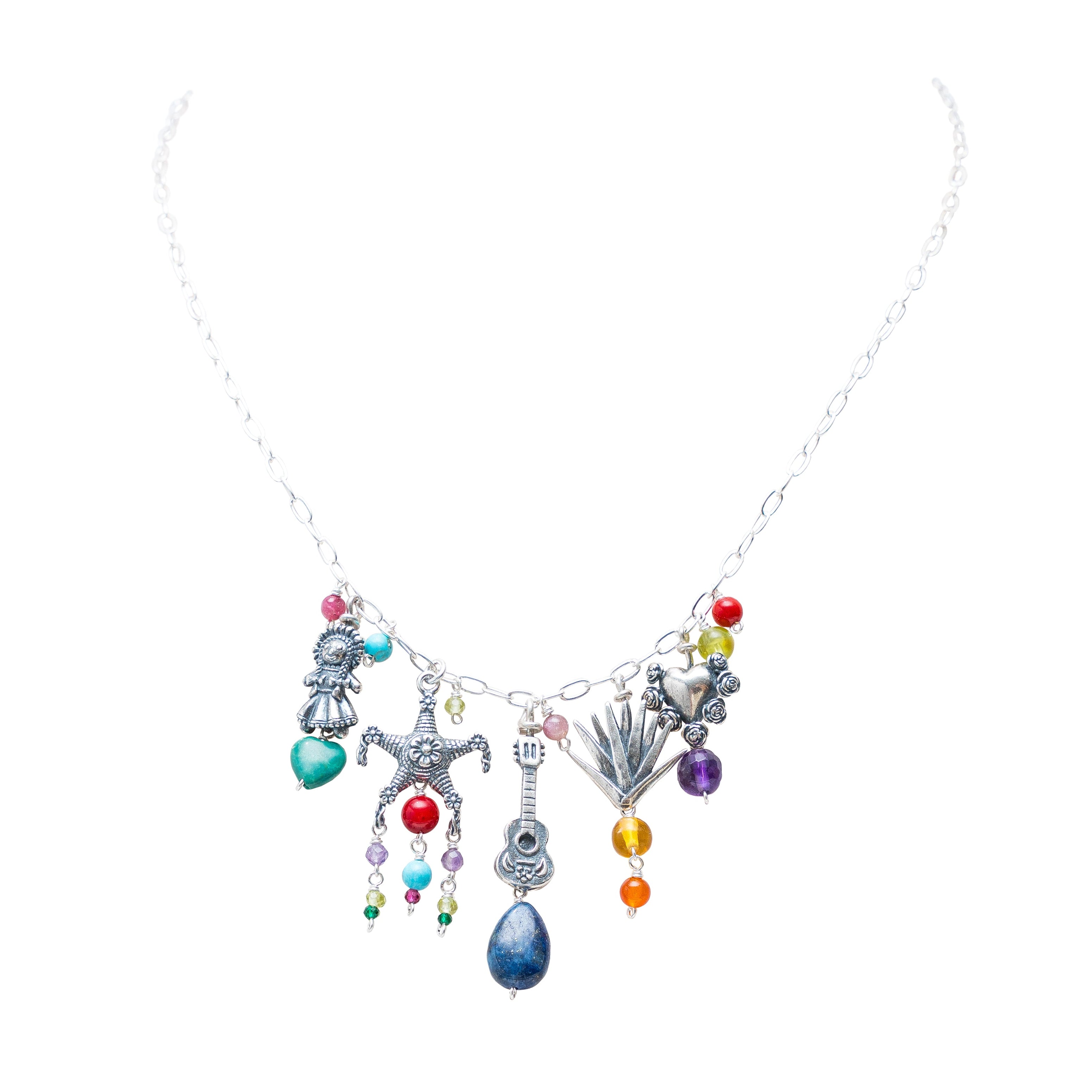 Gargantilla Noche Mexicana, joya de plata .925, con turquesa y gemas de colores – Gabriela Sánchez