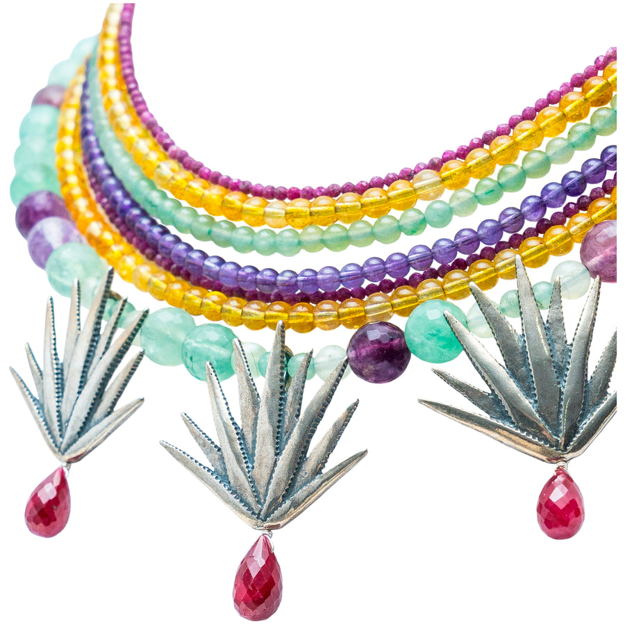 Collar Atardecer Bonito, joya de plata .925, con rubí y ámbar – Gabriela Sánchez (vista 2)