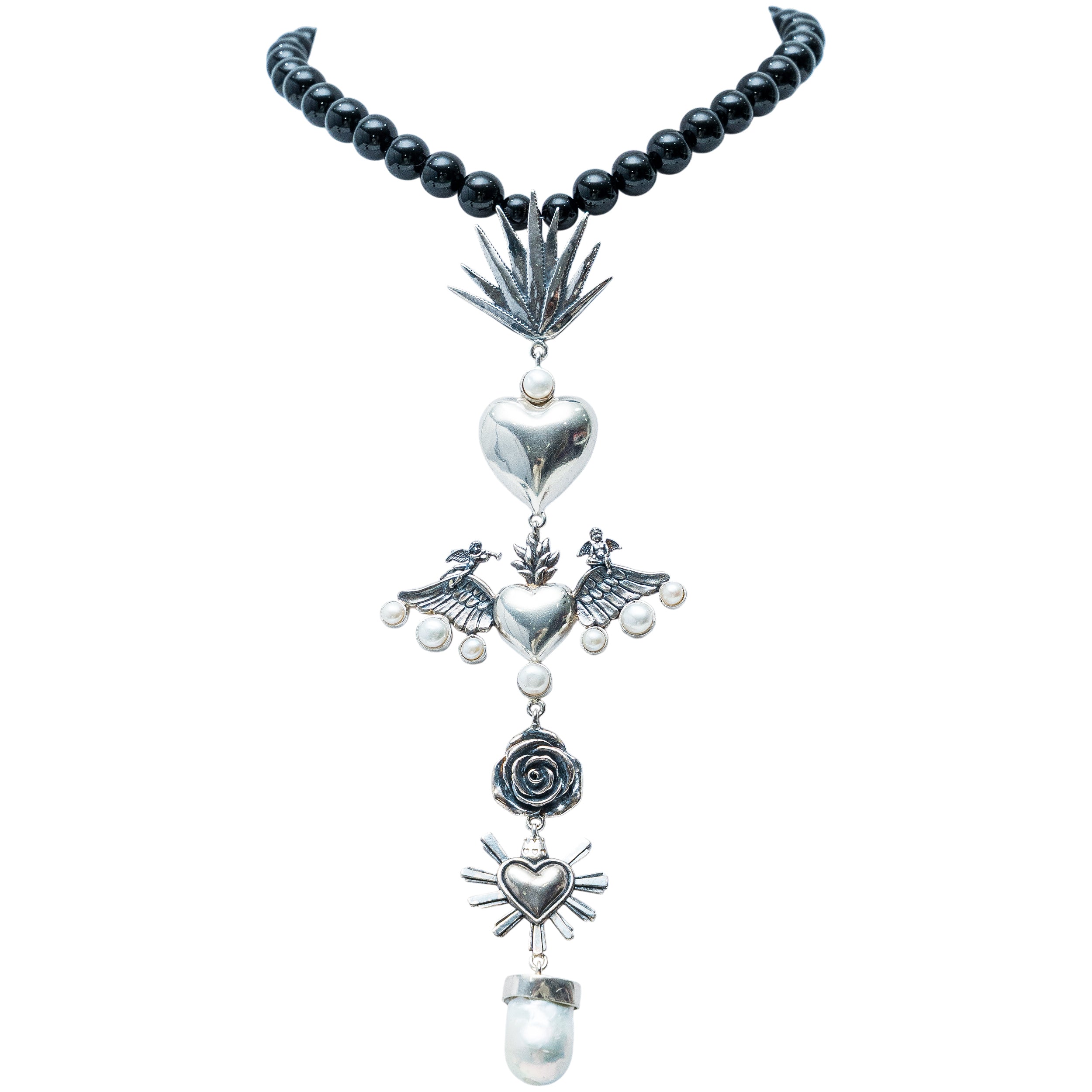 Collar Corazón Agave Corazón, joya de plata .925, con ónix – Gabriela Sánchez