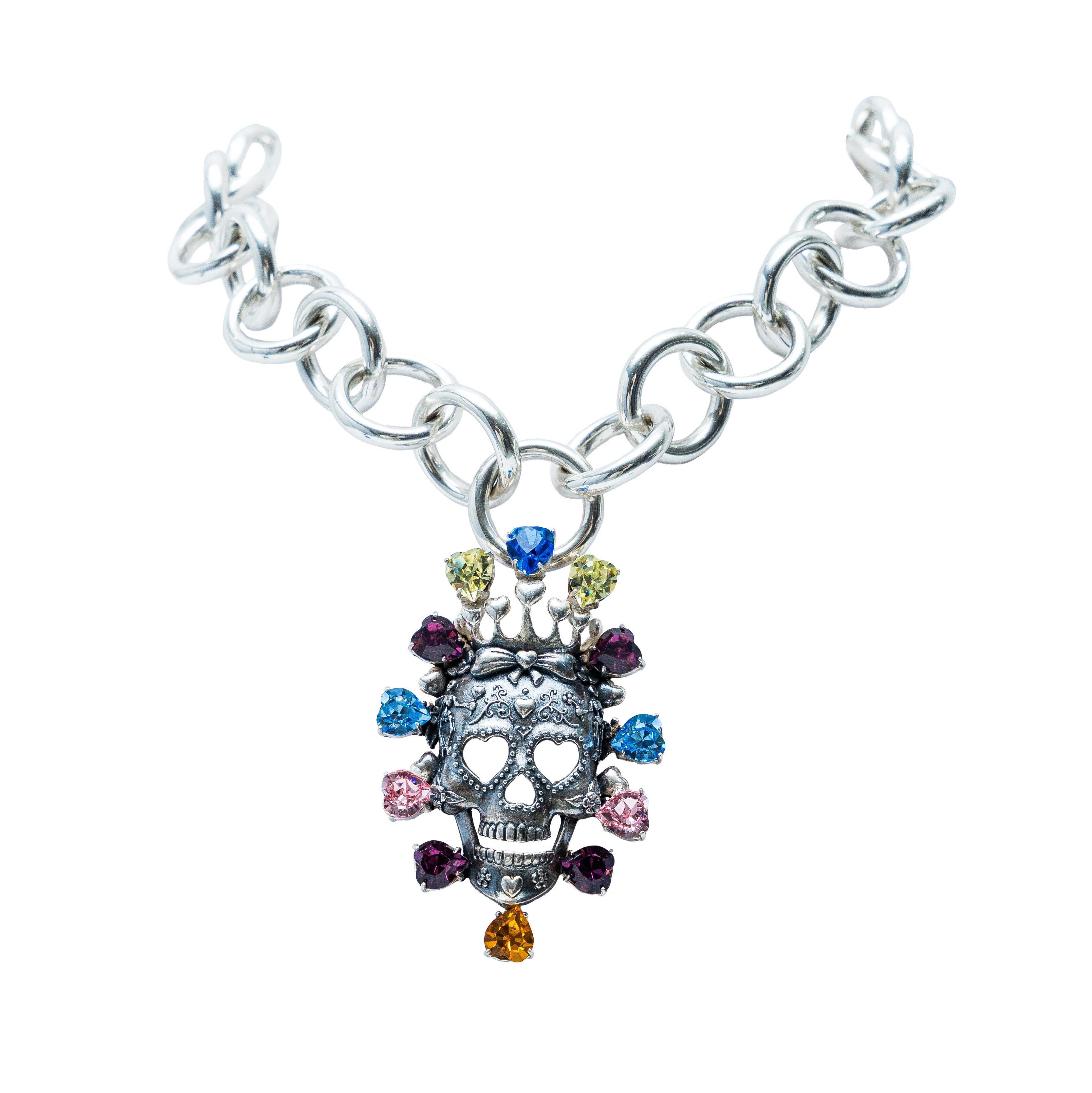 Collar Reina Rosa Colorida, joya de plata .925, con cristal Swarovski – Gabriela Sánchez