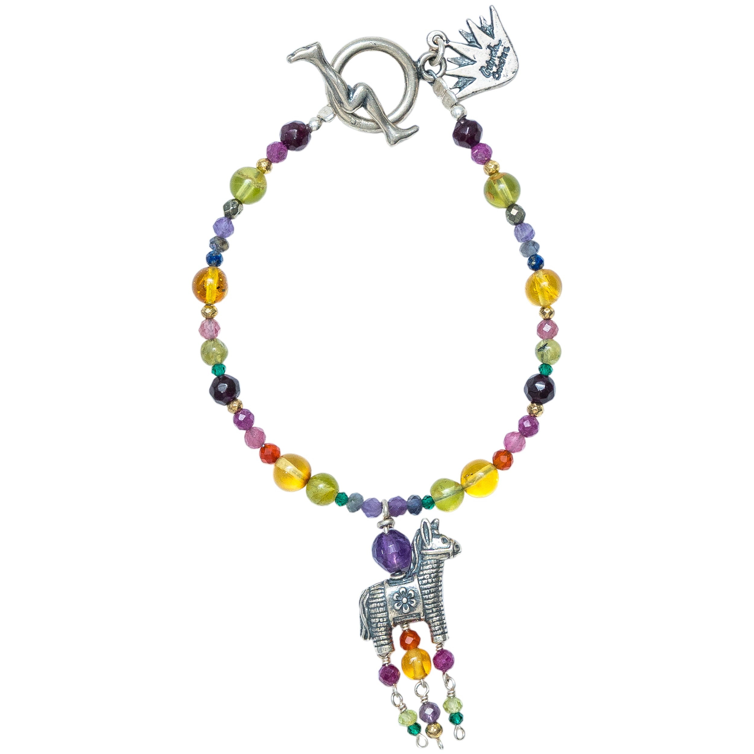Pulsera Piñata Burrito, joya de plata .925, con amatista y rubí – Gabriela Sánchez