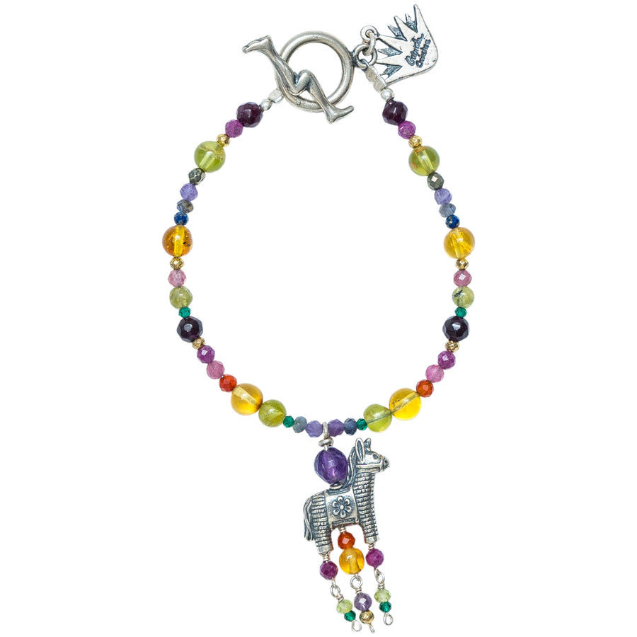 Pulsera Piñata Burrito, joya de plata .925, con amatista y rubí – Gabriela Sánchez