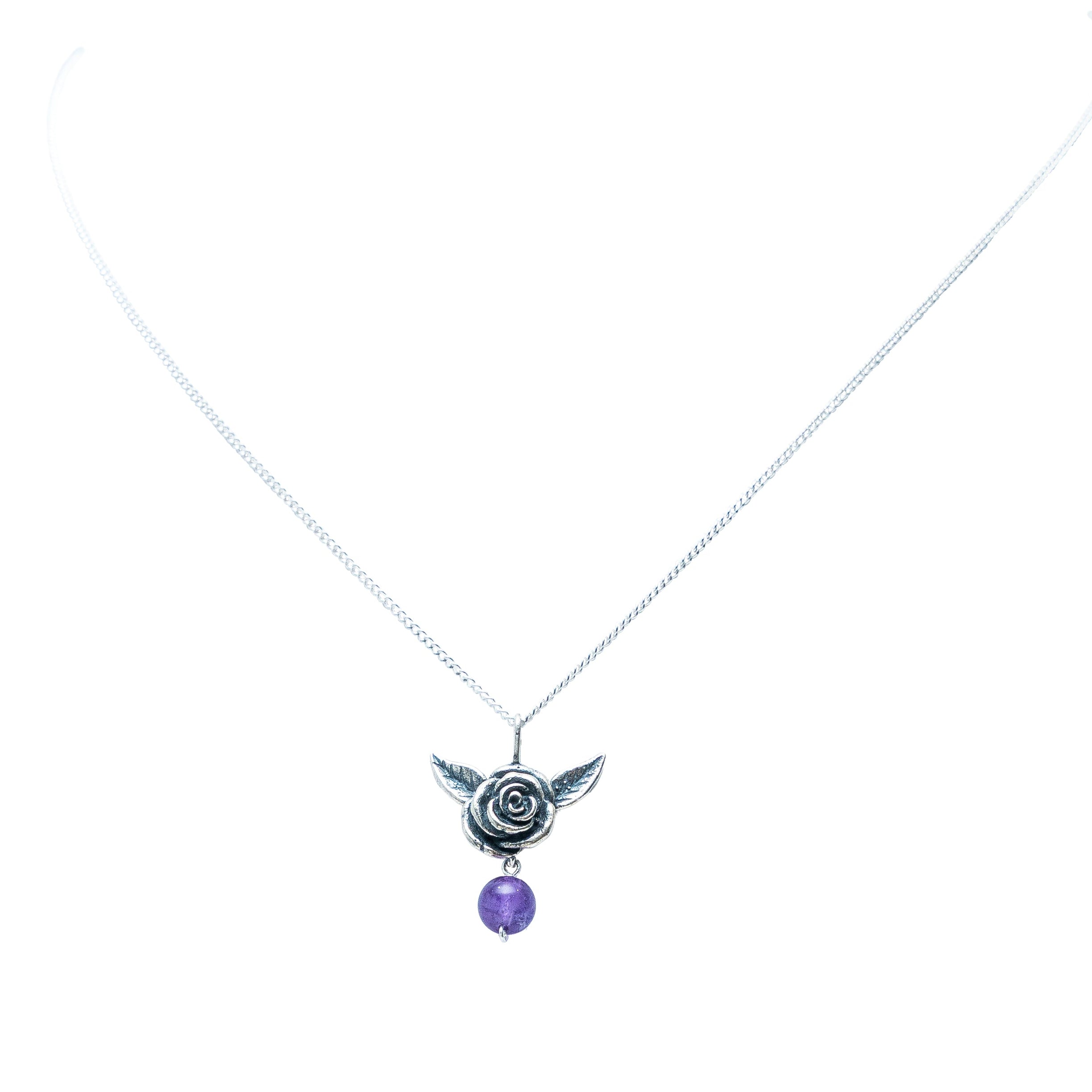 Dije Flor Memoria, joya de plata .925, con amatista – Gabriela Sánchez