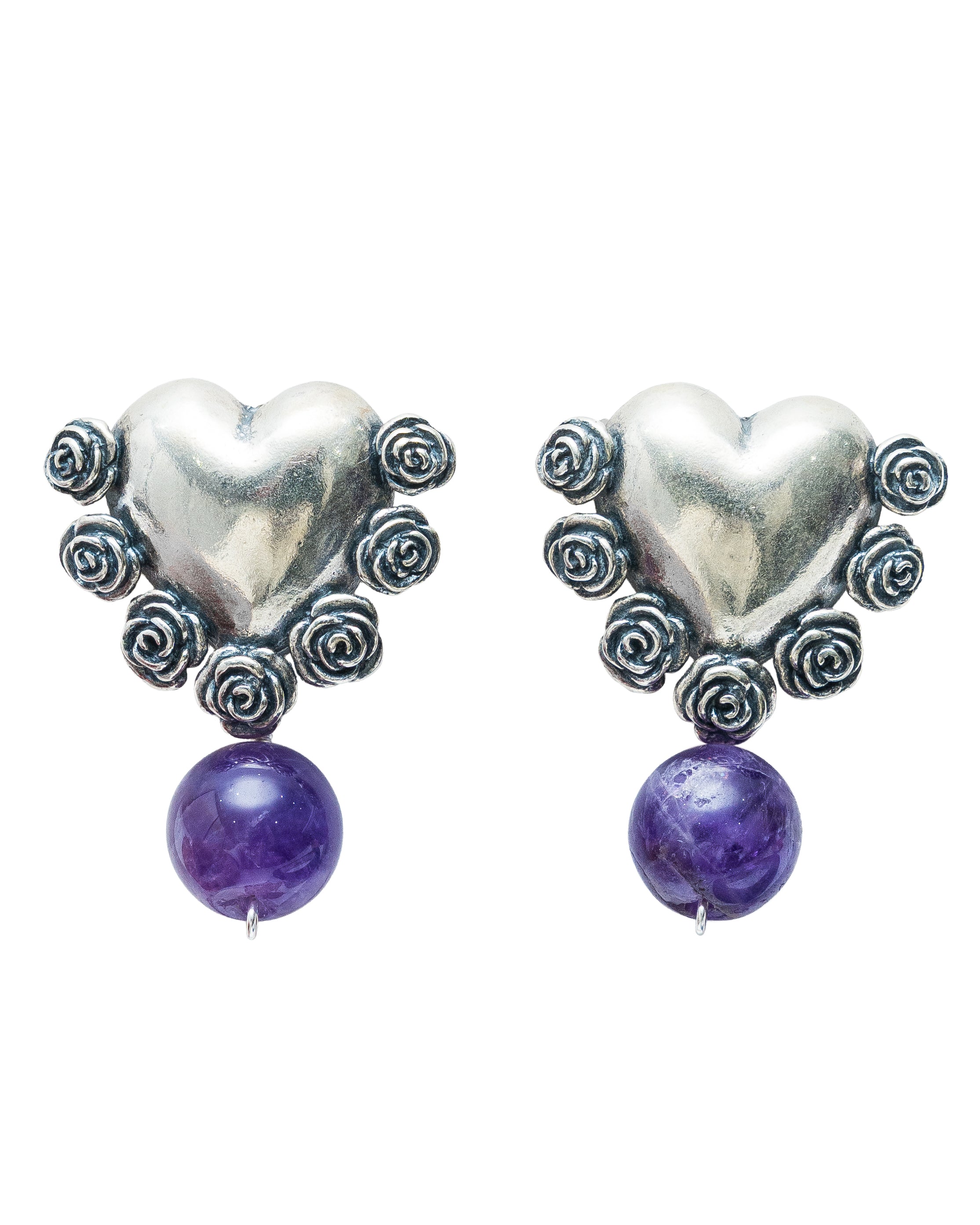 Aretes Latido Florido, joya de plata .925, con amatista – Gabriela Sánchez