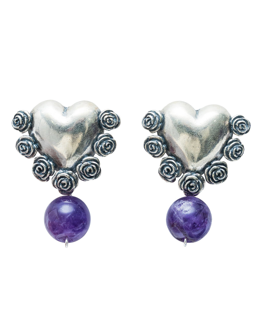 Aretes Latido Florido, joya de plata .925, con amatista – Gabriela Sánchez
