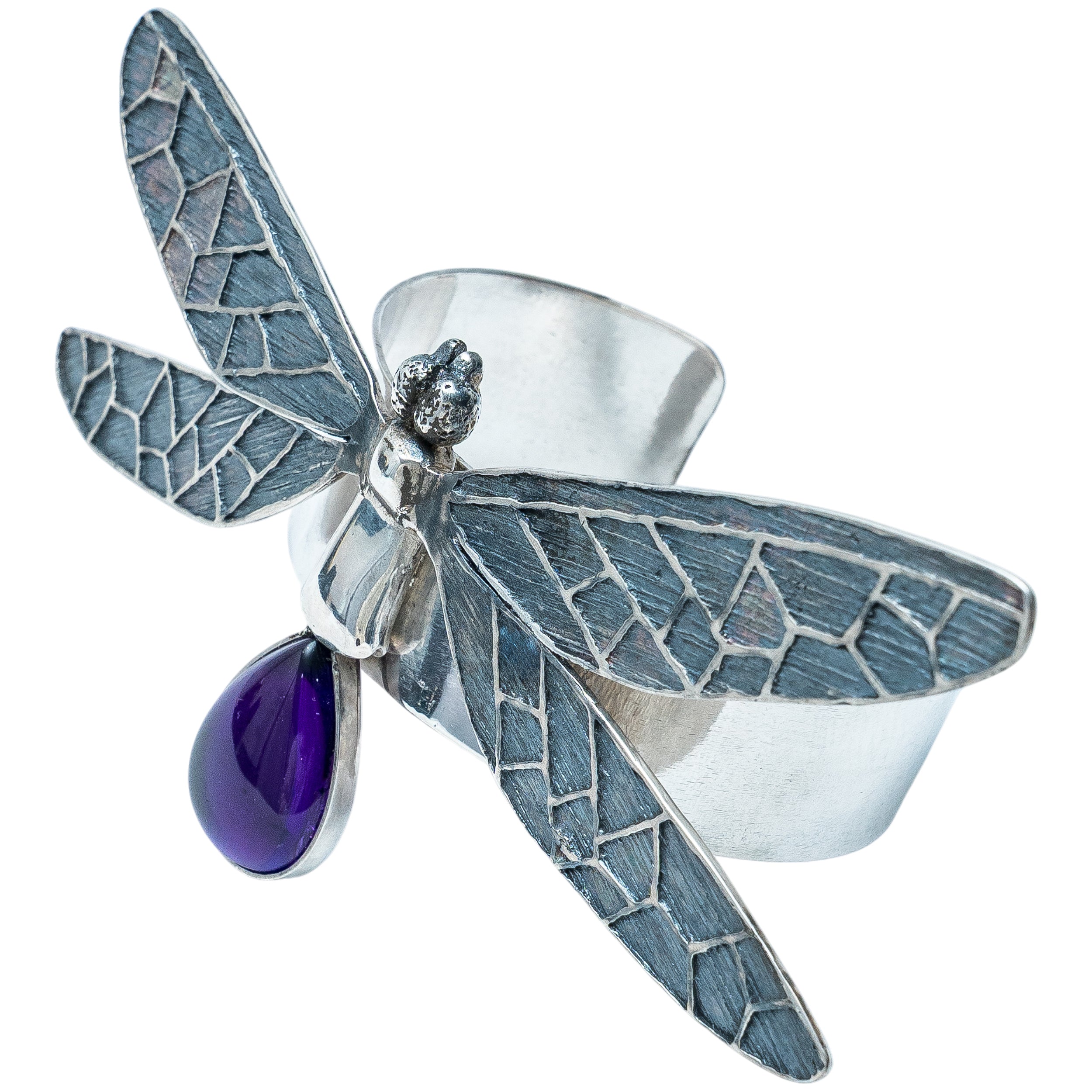 Brazalete Vuelo de Recuerdo, joya de plata .925, con amatista – Gabriela Sánchez (vista 2)