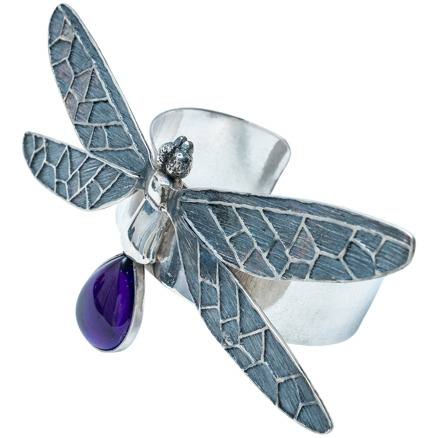 Brazalete Vuelo de Recuerdo, joya de plata .925, con amatista – Gabriela Sánchez (vista 2)