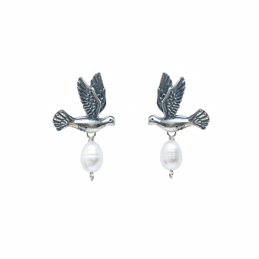 Aretes Plumitas de Perla, joya de plata .925 – Gabriela Sánchez