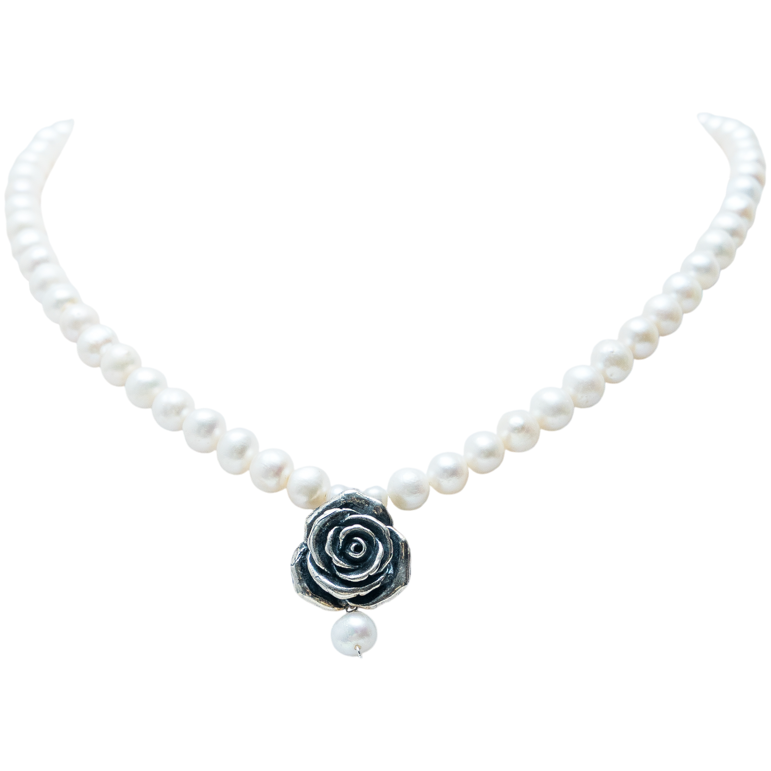 Gargantilla Rosa Eterna, joya de plata .925, con perla – Gabriela Sánchez