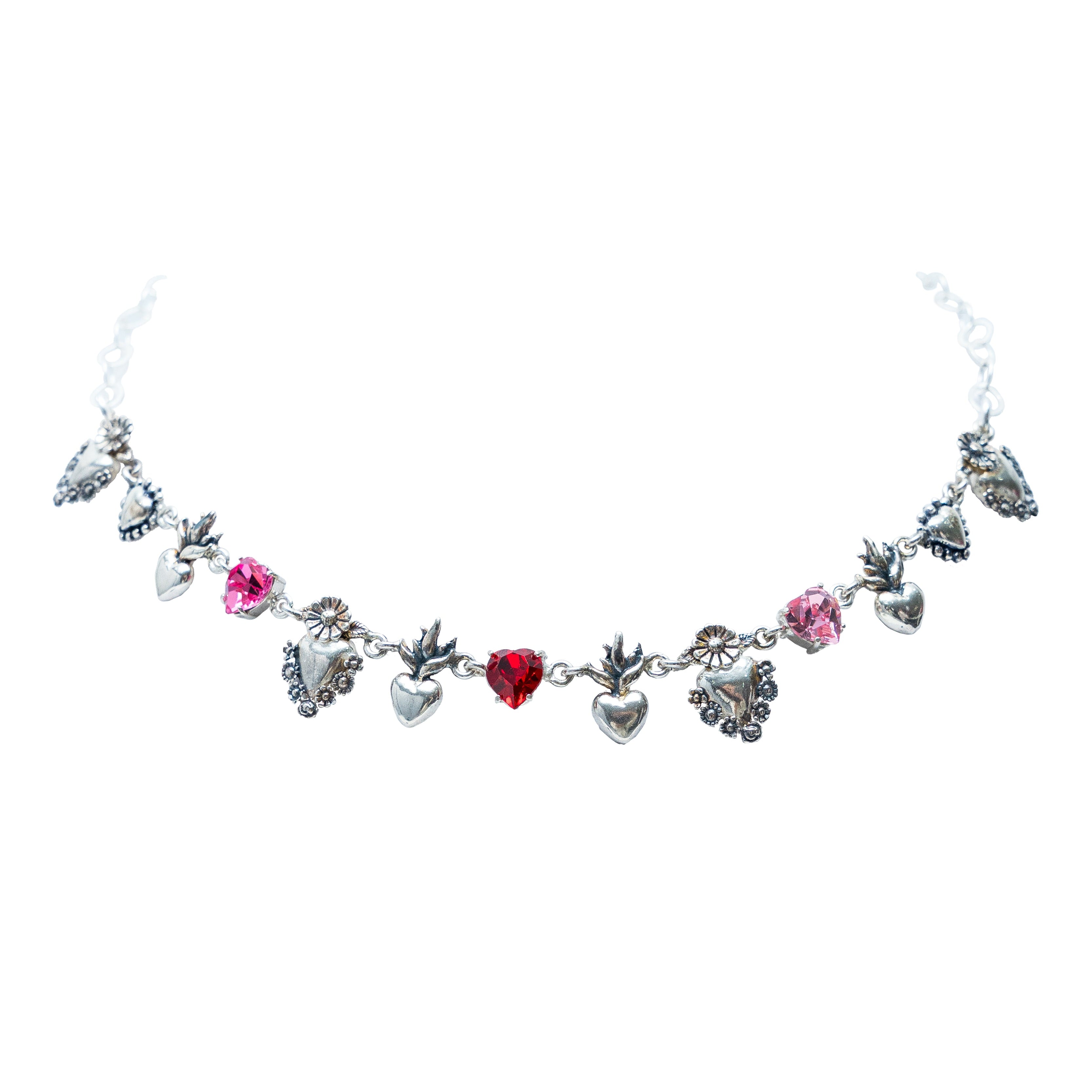 Gargantilla Corazón Rosa, joya de plata .925, con cristal Swarovski – Gabriela Sánchez