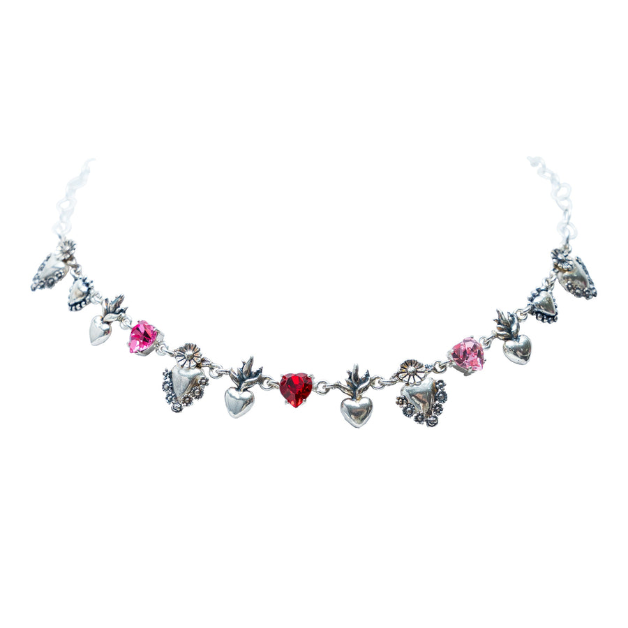 Gargantilla Corazón Rosa, joya de plata .925, con cristal Swarovski – Gabriela Sánchez