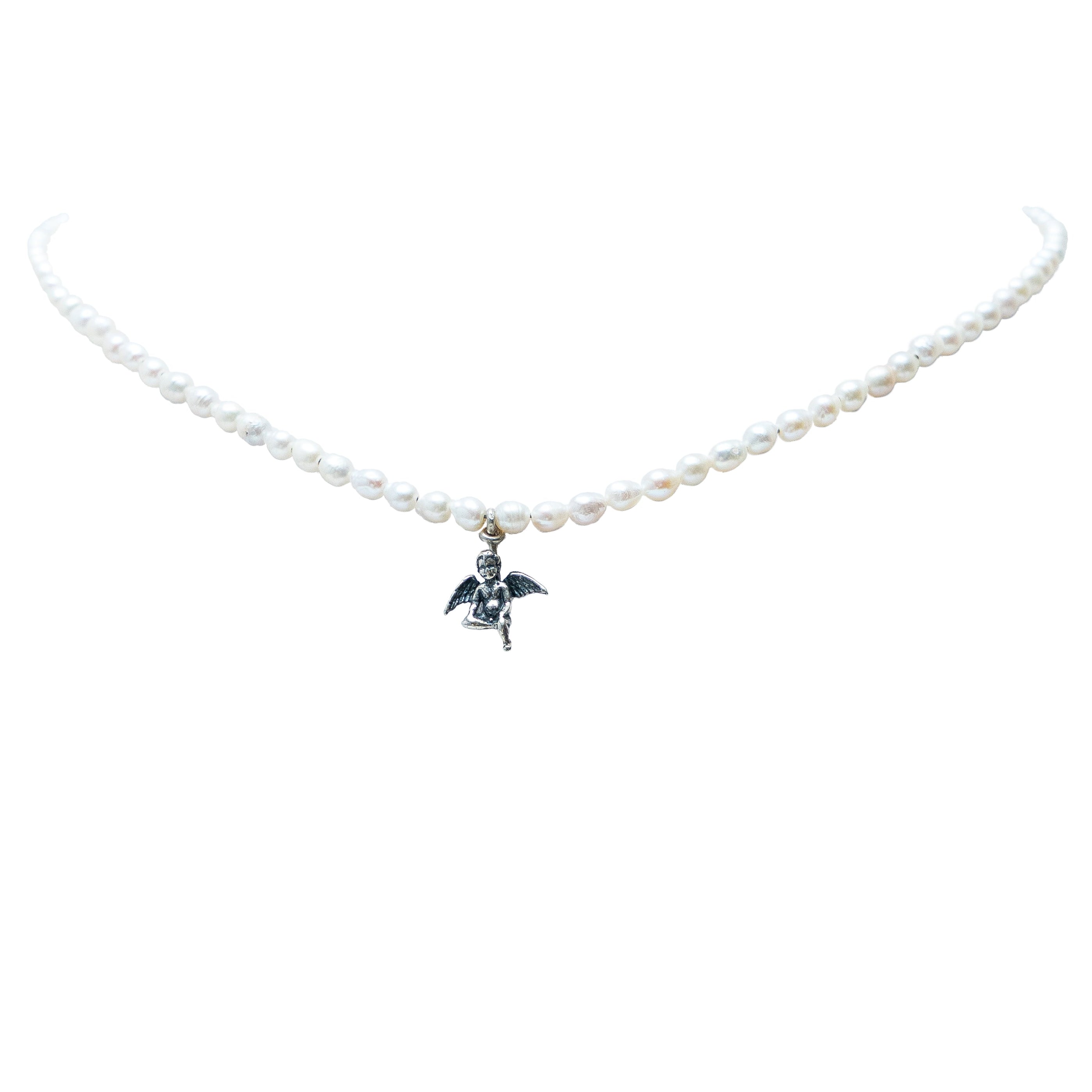 Gargantilla Angelito de la Guarda, joya de plata .925, con perla – Gabriela Sánchez