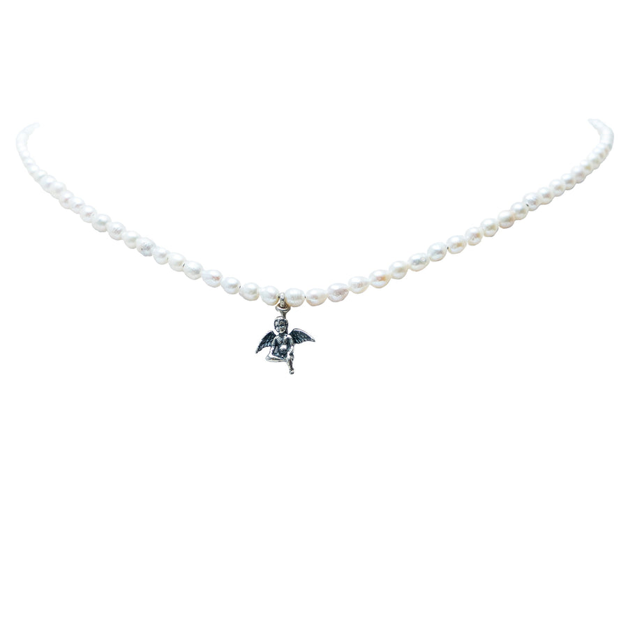Gargantilla Angelito de la Guarda, joya de plata .925, con perla – Gabriela Sánchez