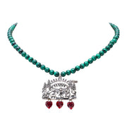 Collar Estandarte, joya de plata .925, con malaquita y cristal Swarovski – Gabriela Sánchez