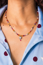 Collar Confeti Corazón, joya de plata .925, con ámbar y cornalina – Gabriela Sánchez (vista 3)