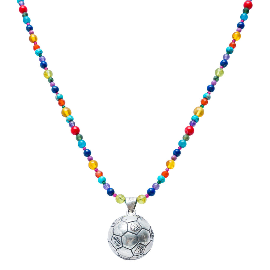 Collar Gol de México, joya de plata .925, con peridot y rubí – Gabriela Sánchez