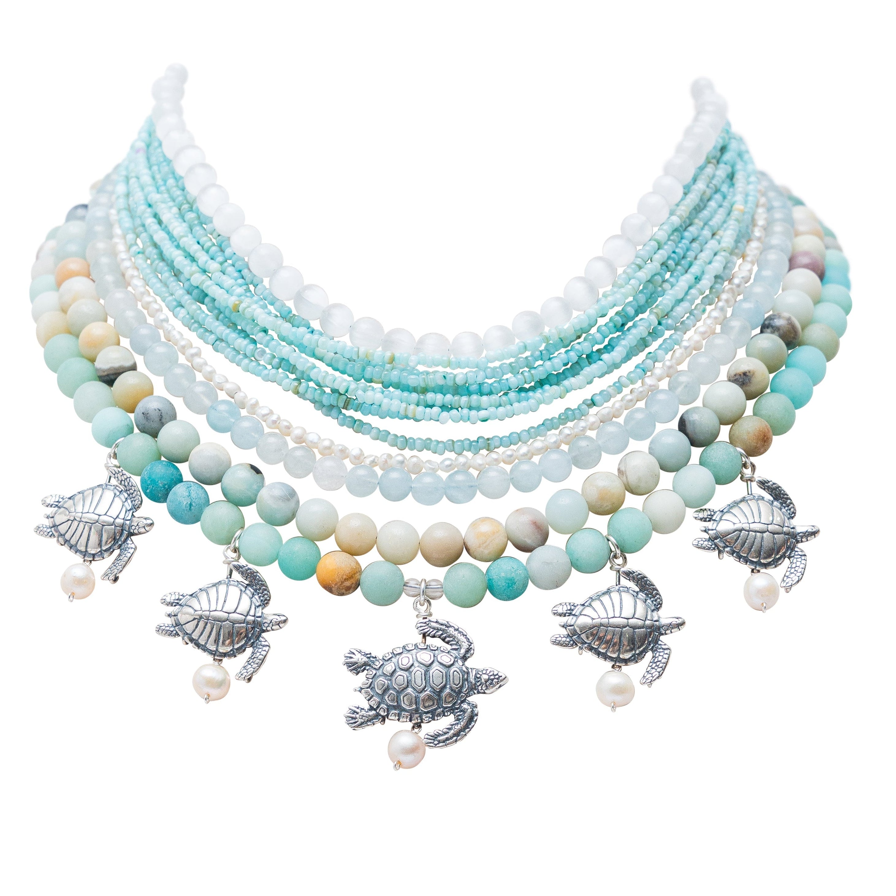 Collar Agua Turquesa, joya de plata .925, con perla – Gabriela Sánchez