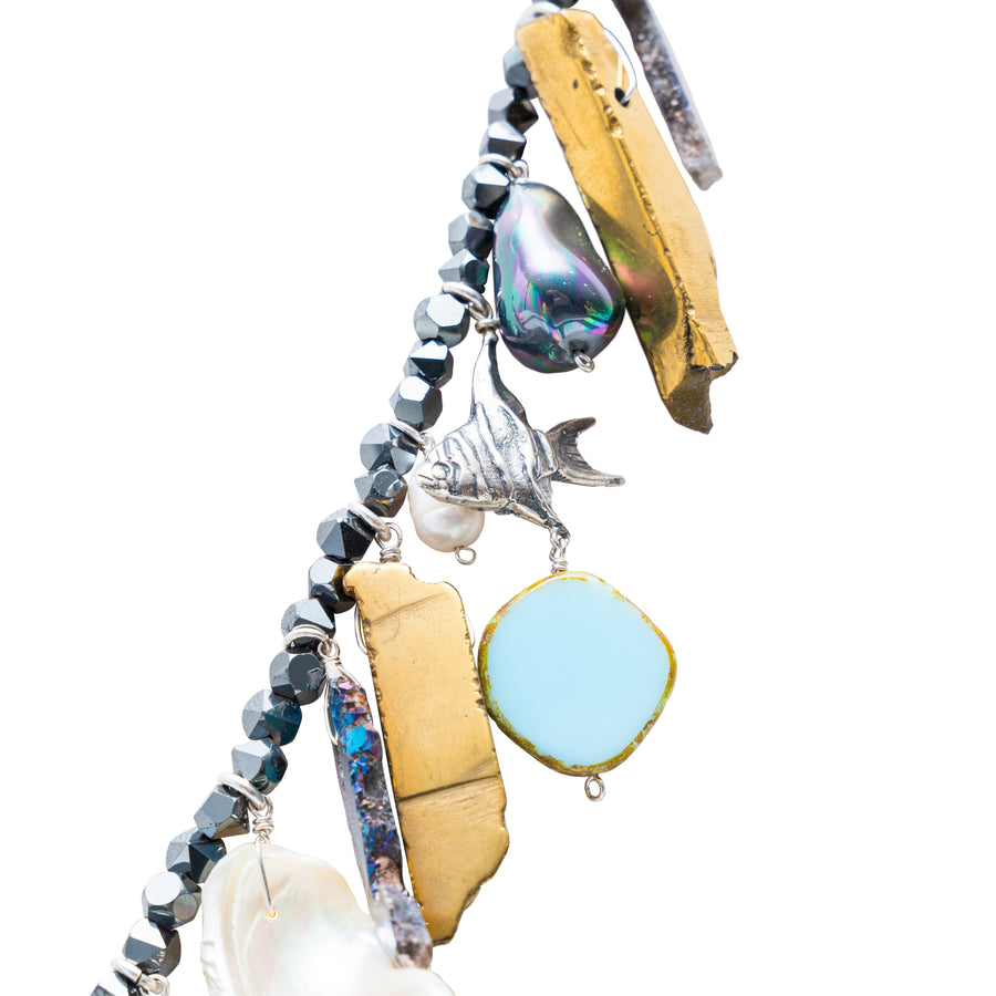 Collar Tesoros del Mar, joya de plata .925, con cuarzo y hematita – Gabriela Sánchez (vista 7)