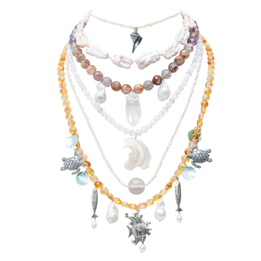 Collar Leyendas, joya de plata .925, con perla y citrina – Gabriela Sánchez