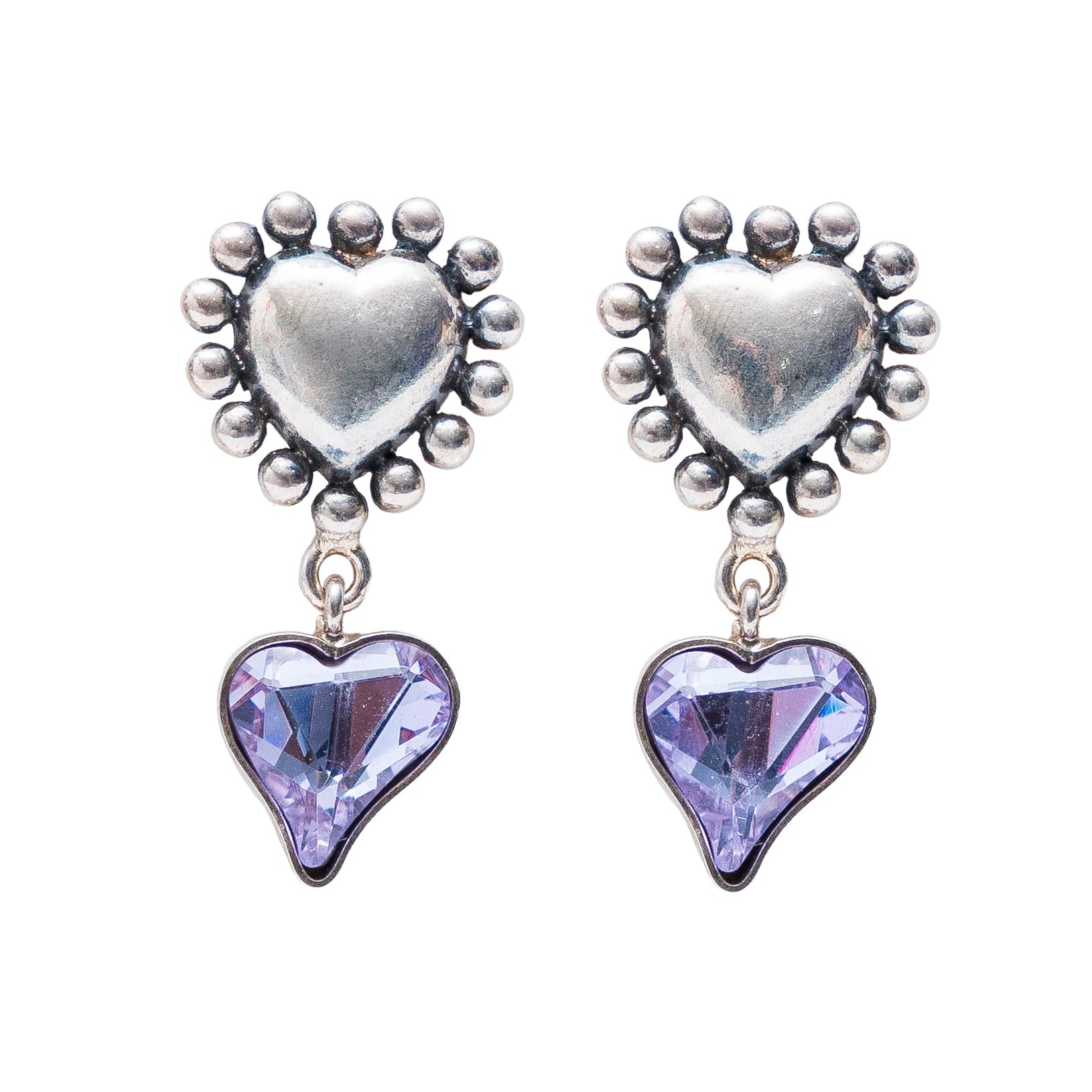 Aretes Corazón Púrpura, joya de plata .925, con cristal Swarovski – Gabriela Sánchez