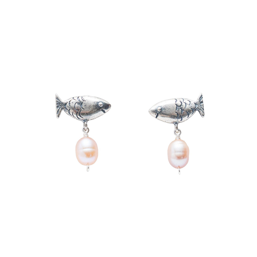 Aretes Pez con Perlita Rosa, joya de plata .925, con perla – Gabriela Sánchez