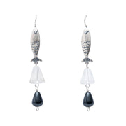 Aretes Cristales de Sal, joya de plata .925, con cuarzo y ónix – Gabriela Sánchez