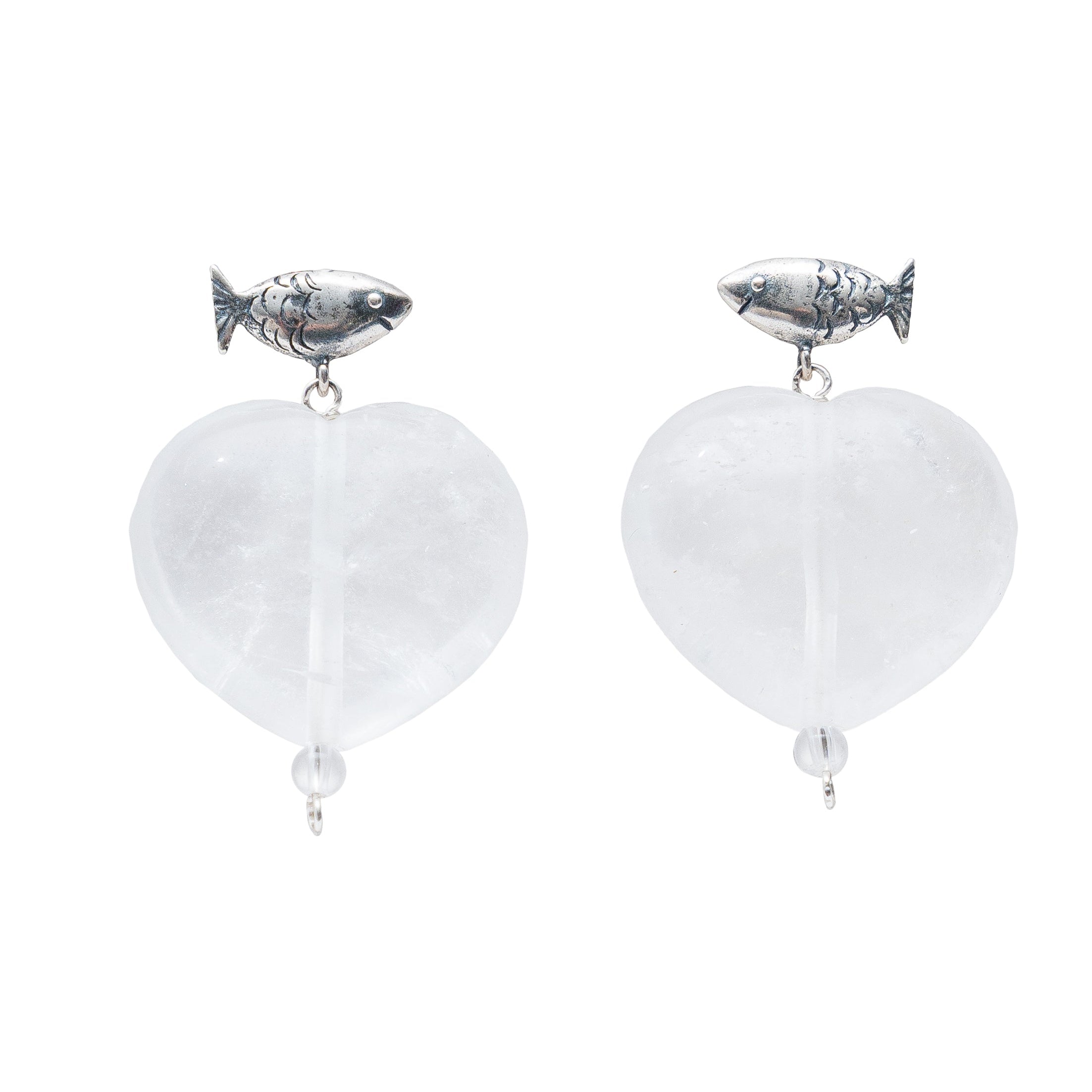 Aretes Corazón de Sal, joya de plata .925, con cuarzo – Gabriela Sánchez (vista 2)