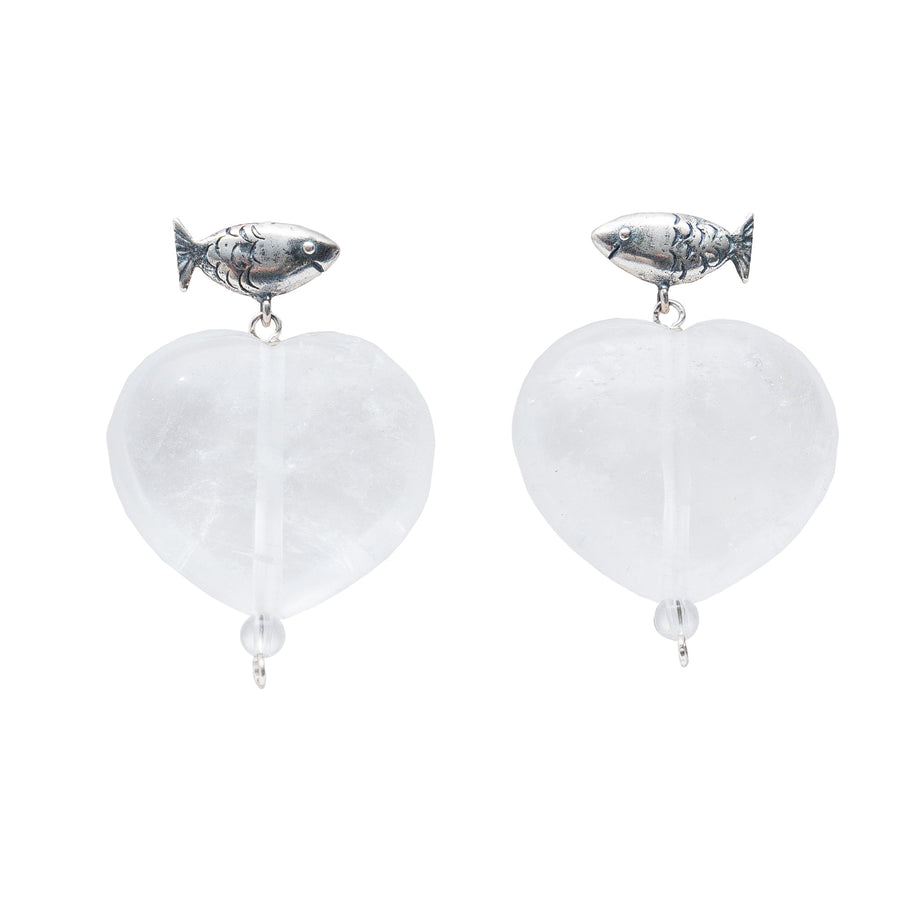 Aretes Corazón de Sal, joya de plata .925, con cuarzo – Gabriela Sánchez (vista 2)