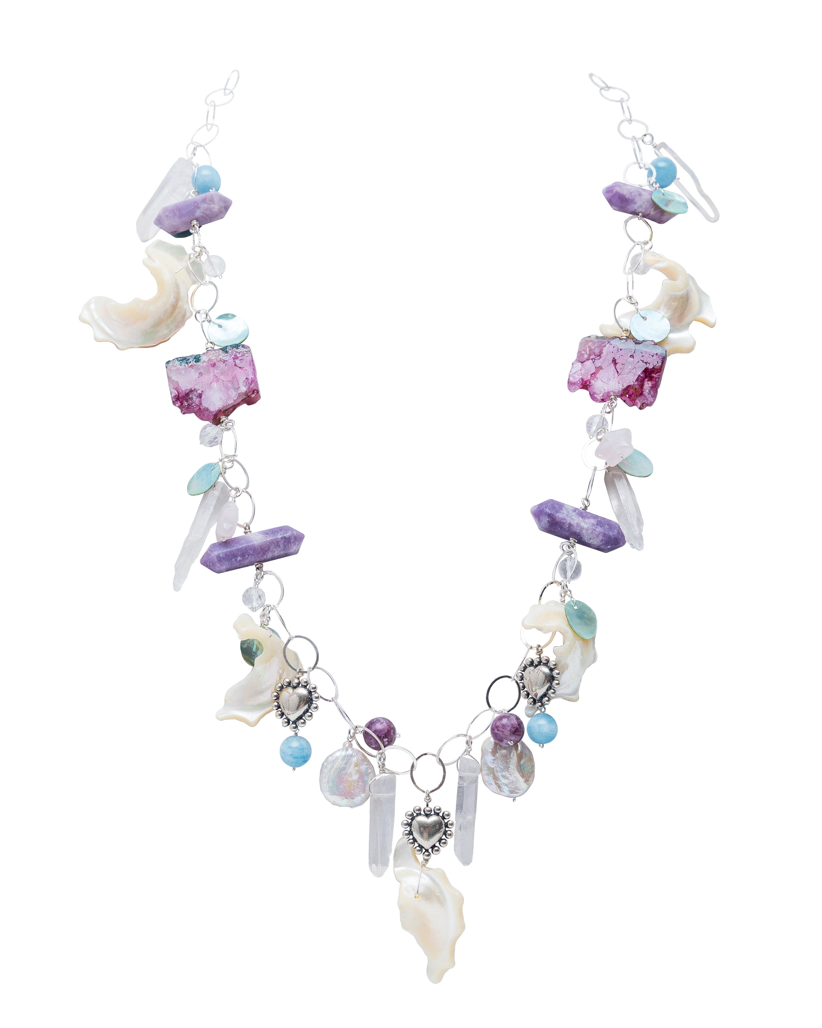 Collar Laguna Rosa, joya de plata .925, con cuarzo y cuarzo rosa – Gabriela Sánchez (vista 2)