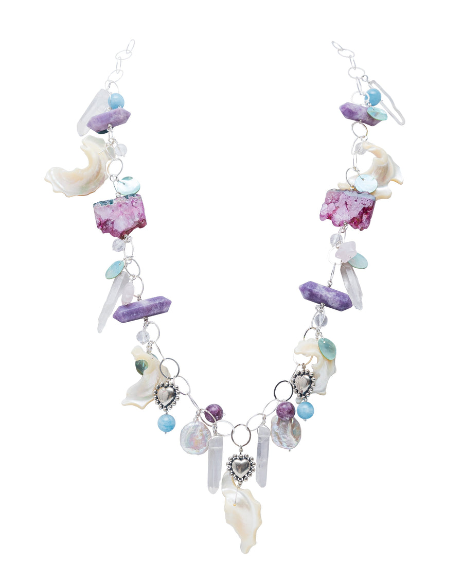 Collar Laguna Rosa, joya de plata .925, con cuarzo y cuarzo rosa – Gabriela Sánchez (vista 2)