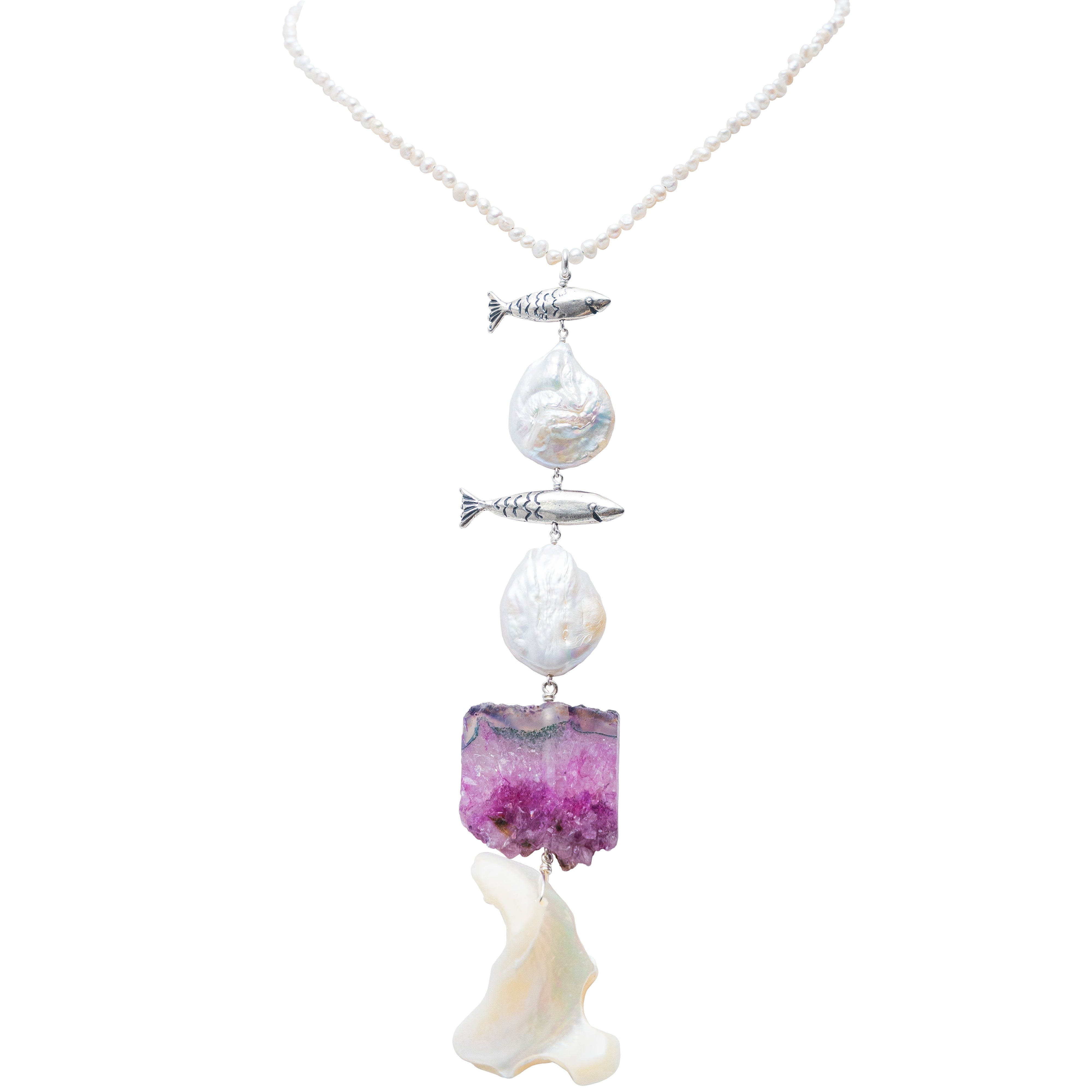 Collar Tesoros Marinos, joya de plata .925, con perla y amatista – Gabriela Sánchez (vista 2)