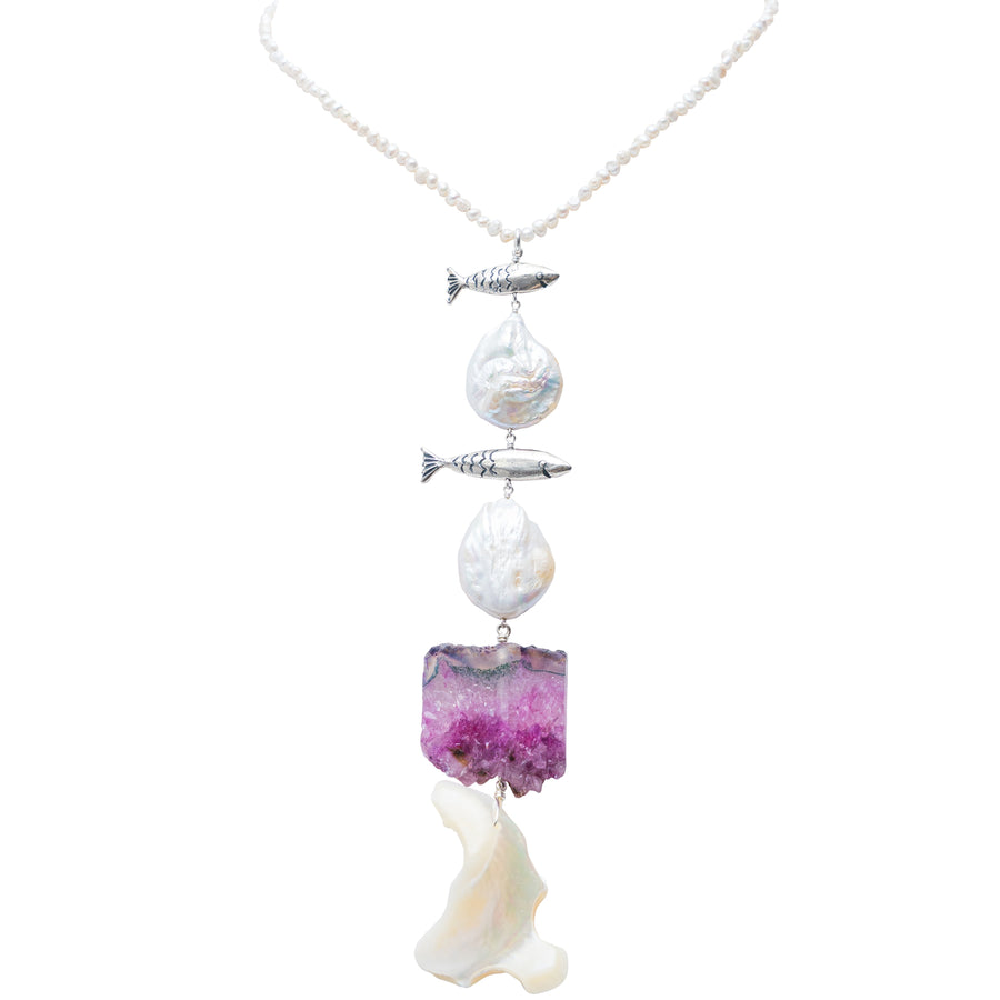 Collar Tesoros Marinos, joya de plata .925, con perla y amatista – Gabriela Sánchez (vista 2)