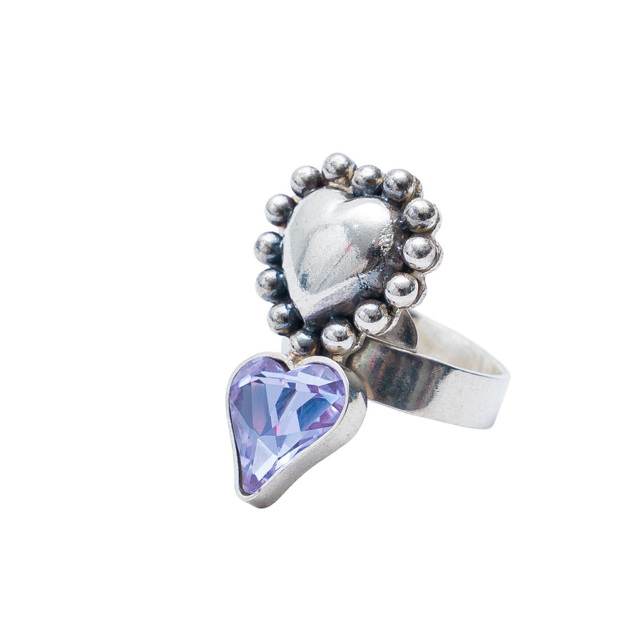 Anillo Corazón Púrpura, joya de plata .925, con cristal Swarovski – Gabriela Sánchez