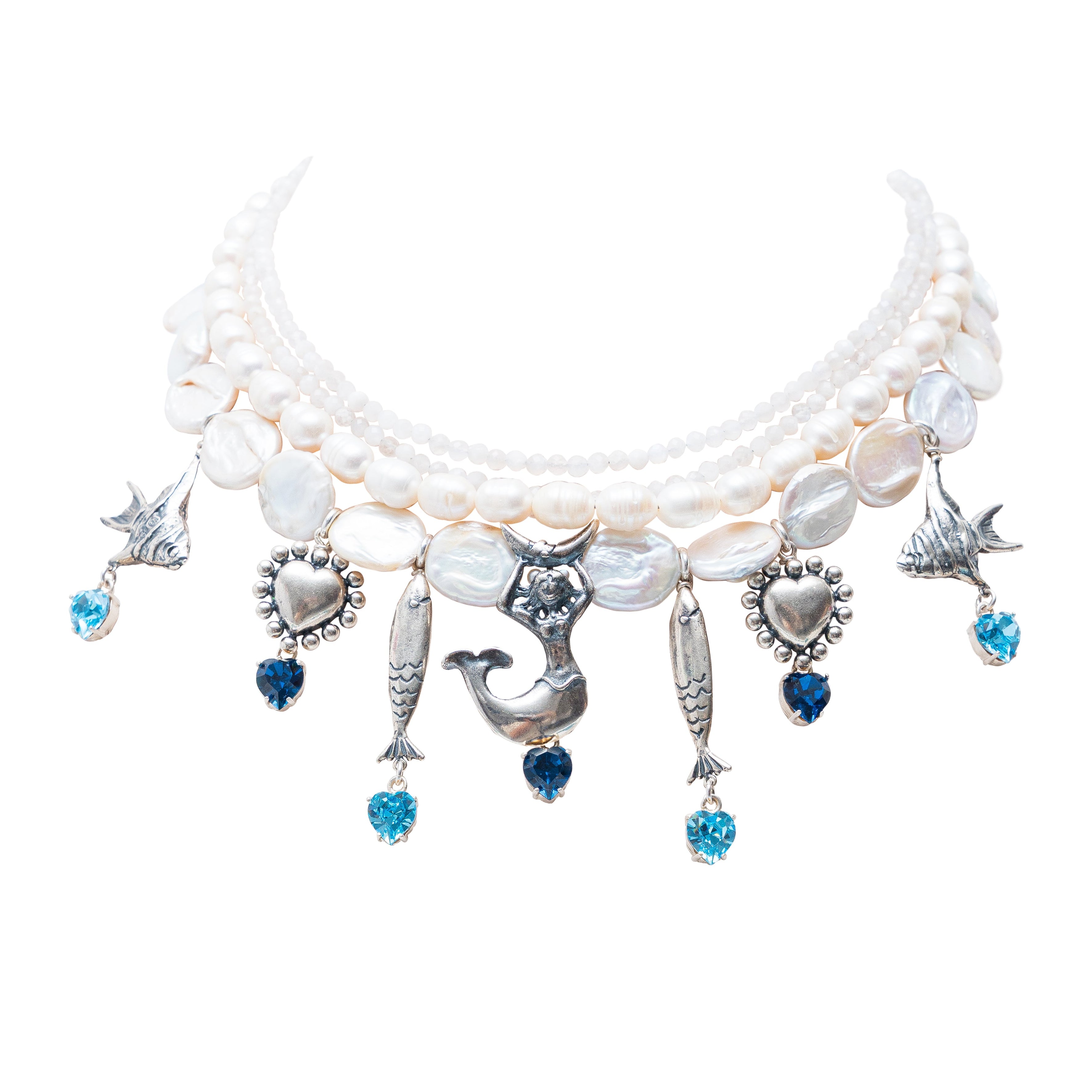 Collar Espíritu del Mar, joya de plata .925, con perla y piedra luna – Gabriela Sánchez