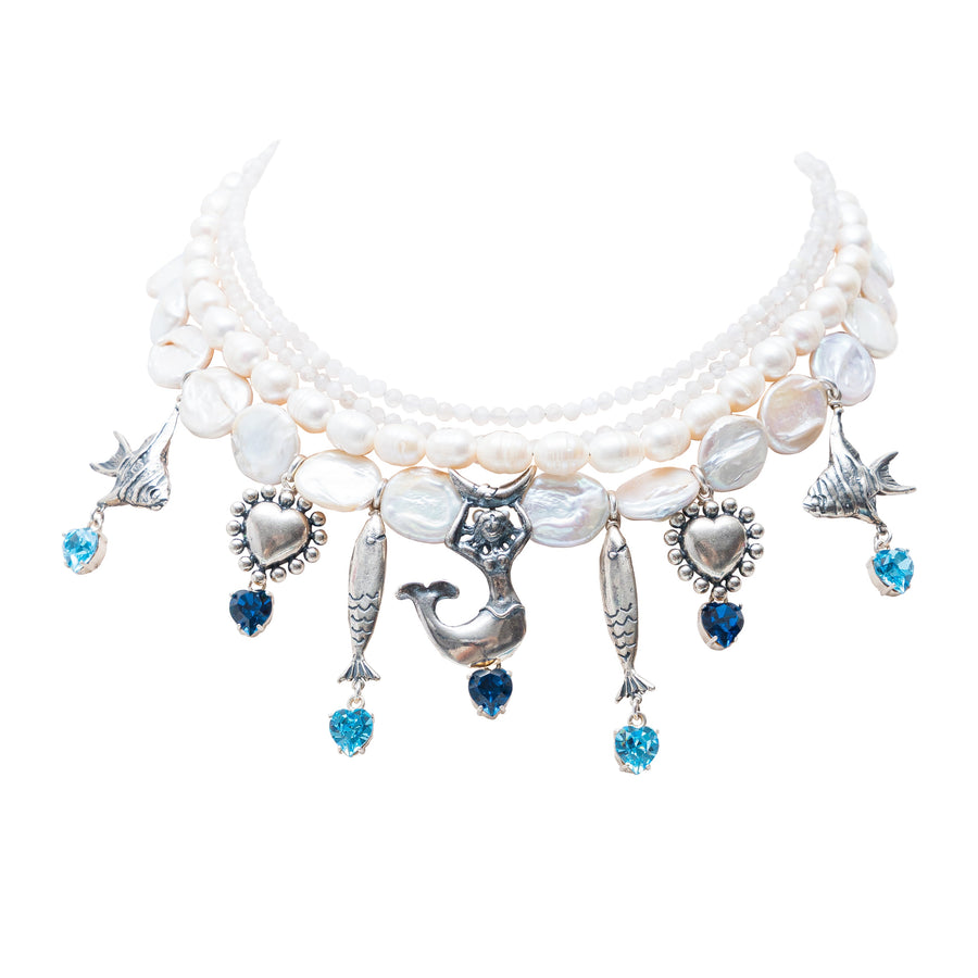 Collar Espíritu del Mar, joya de plata .925, con perla y piedra luna – Gabriela Sánchez