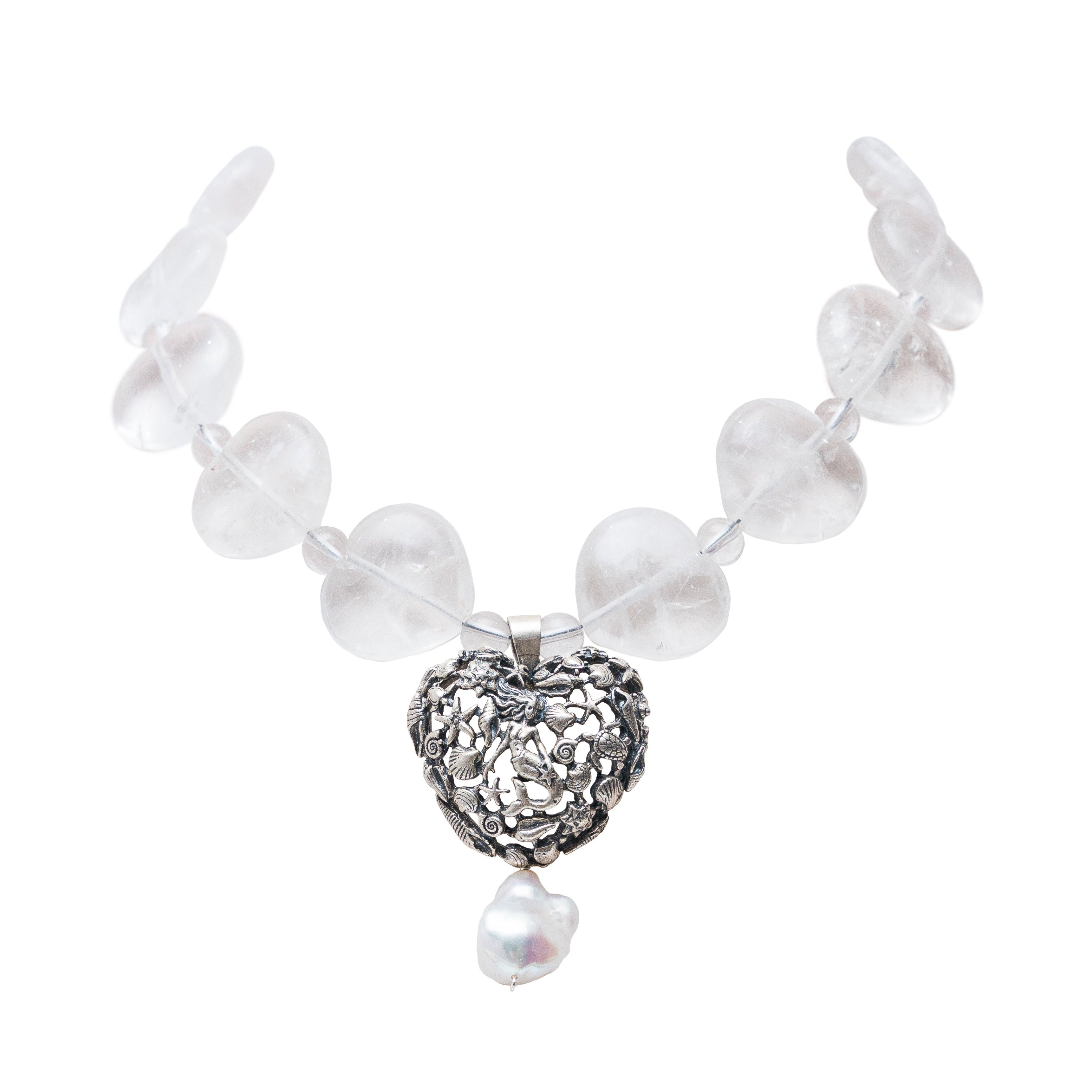 Collar Corazón Marino, joya de plata .925, con cuarzo y perla – Gabriela Sánchez (vista 2)