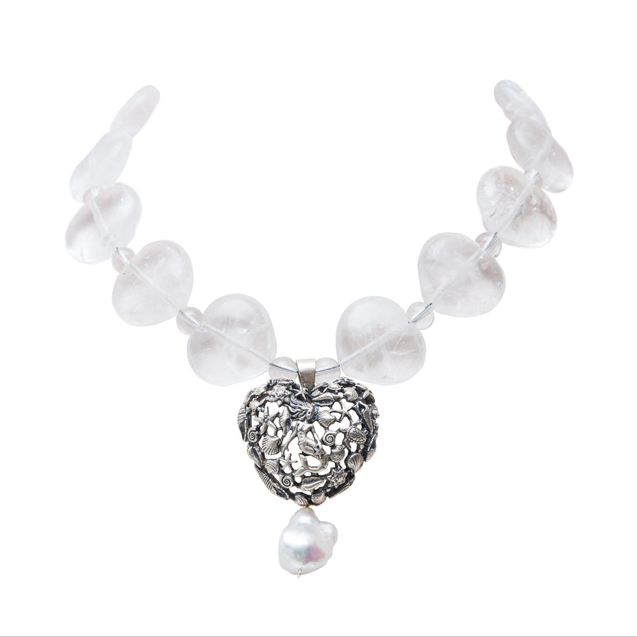 Collar Corazón Marino, joya de plata .925, con cuarzo y perla – Gabriela Sánchez (vista 2)